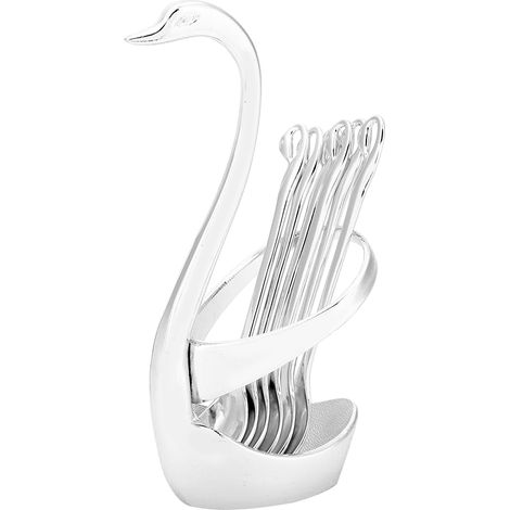 1 Porte-couverts en acier inoxydable, design cygne, 6 cuillères incluses, pour cuisine et salle à manger (1/5)