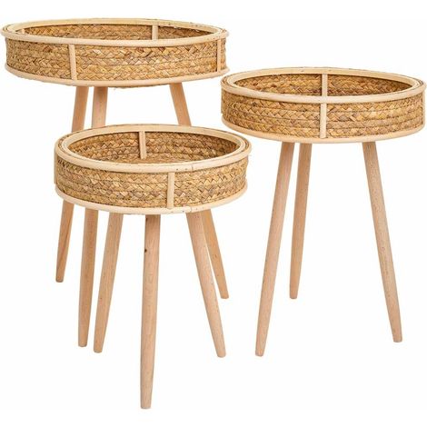Set 3 mesas esquineras de bambú y madera marrones (1/5)
