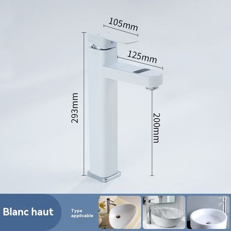 Robinets à affichage numérique pour salles de bains et cuisines, hauts, blancs, avec un flexible d'arrivée d'eau de 60 cm. (1/5)