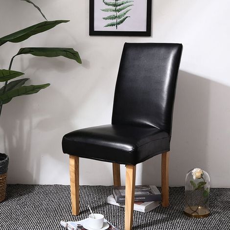 Lot de 2 Housses de Chaise Simili Cuir Imperméable Elégant Couverture de Chaise Extensible Dos Haut Salle à Manger Banquet Mariage ,noir (1/5)