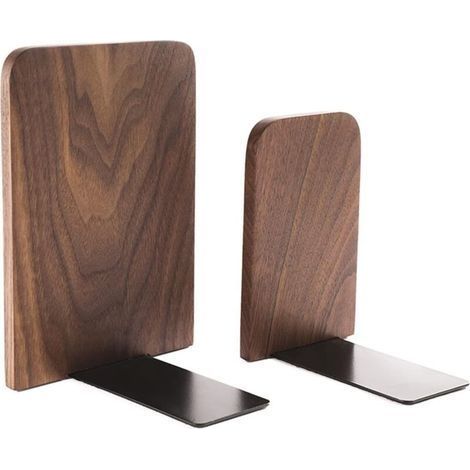Serre Livre, cale Livre, Support de Serre-Livres en Noyer Noir pour étagères, Support de Rangement pour Organisateur de Serre-Livres antidérapant 17x13 cm pour la Maison, Le Bureau (1/5)