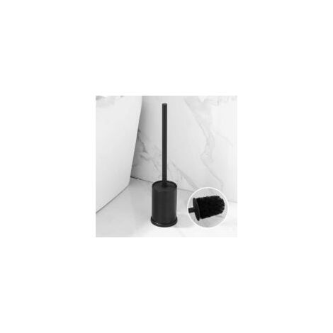 Cepillo y soporte para inodoro, cabezal flexible (negro) - Crezuo (1/4)