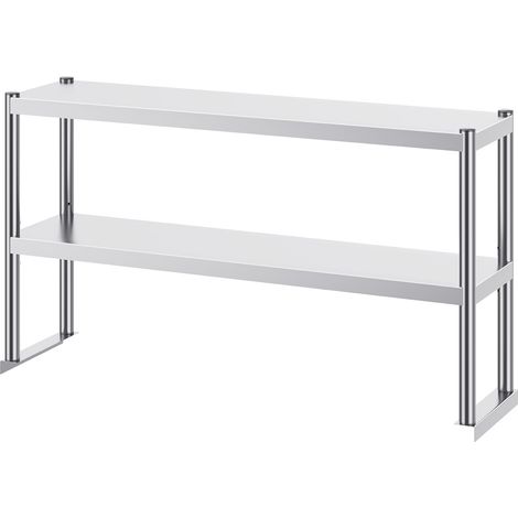 Mophorn 12 x 48 Zoll doppelstöckiges Überregal aus Edelstahl, höhenverstellbar. Ideal für die Vorbereitung in Küche, Restaurant und Werkstatt.