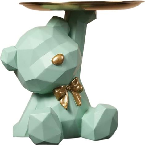Bol Clé Entrée en Résine Ours, Rangement Bijoux, Porte Clé, Statue Décorative Vert Clair (1/5)