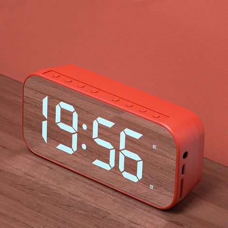 Bluetooth-Wecker mit verspiegelter Digitalanzeige, Lautsprecher, für Büro und Schlafzimmer, Rot, ABS-Kunststoff, PS-Linsen, kompaktes und leichtes Design, 240 g