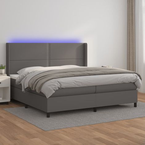 Sommier à lattes de lit matelas LED Gris 200x200 cm Similicuir vidaXL (1/5)