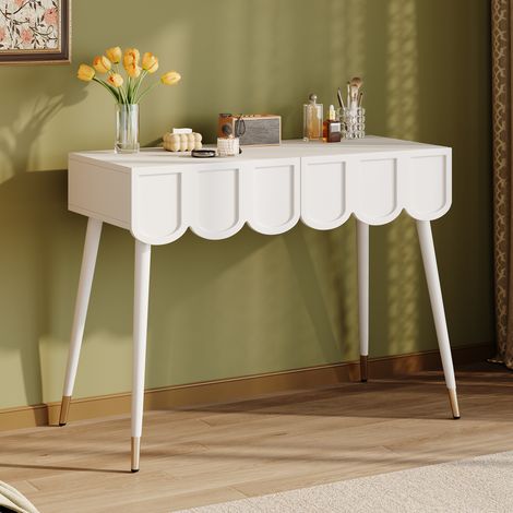 Tavolo da trucco per camera da letto 100x40x76cm con 2 cassetti, stile moderno minimalista Cloud, colore bianco
