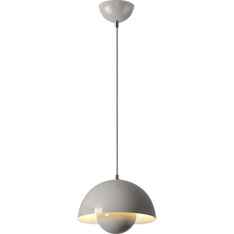 Modern Pendant Light, Metal Shade, 100 cm Adjustable Cable, 23 cm Diameter, Light Gray, E27 Bulb (1/5)