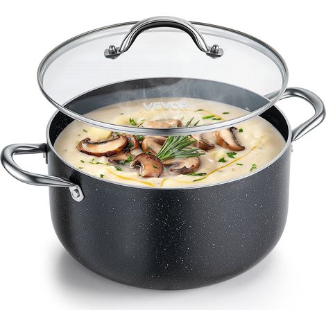 Marmite en Aluminium 7,6 L, Faitout avec Couvercle en Verre, Compatible avec Cuisinière à Gaz ou Électrique Plaque à Induction, Bouillons Pâtes Pot-au-Feu Traiteur Cuisine, sans PFOA ni PFAS (1/5)