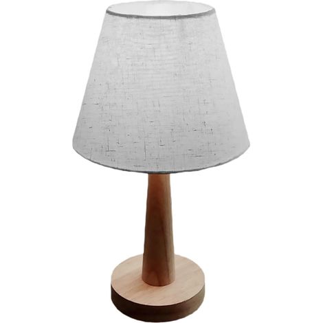 INOOMP Lampe de Table en Bois Massif Abat-Jour Lin, Veilleuse LED (1/5)