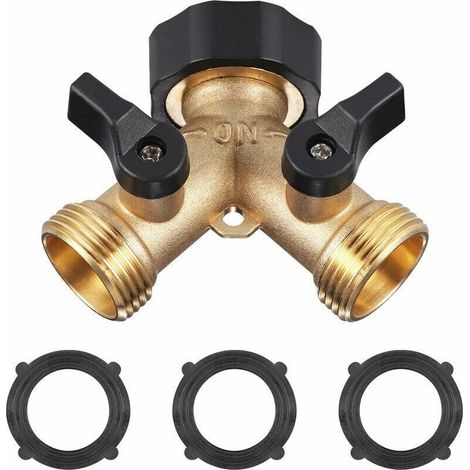 Double Washing Machine Tap, GU.B/good Brass Garden Tap Splitter, Y-Connector with 3 Rubber Pads, 3/4 Inch for Connecting 2 Appliances, Double Outlet Tap (1/5)