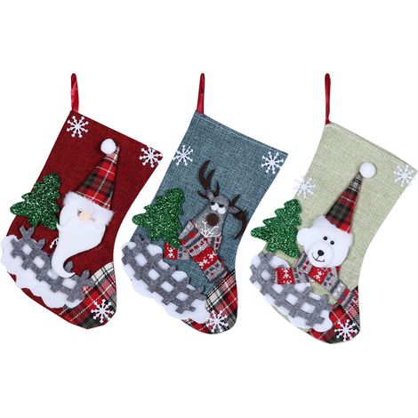 3-teiliges Set Weihnachtsstrümpfe, Socken, Geschenktüte, Anhänger, Weihnachtsbaumdekoration (1/5)