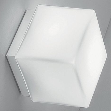 Dado Lampada da Parete o Soffitto Quadrata in Metallo Bianco Opaco con Diffusore in Vetro Triplex Opale Satinato, Attacco E27, Dimensioni 16x16x16.5cm