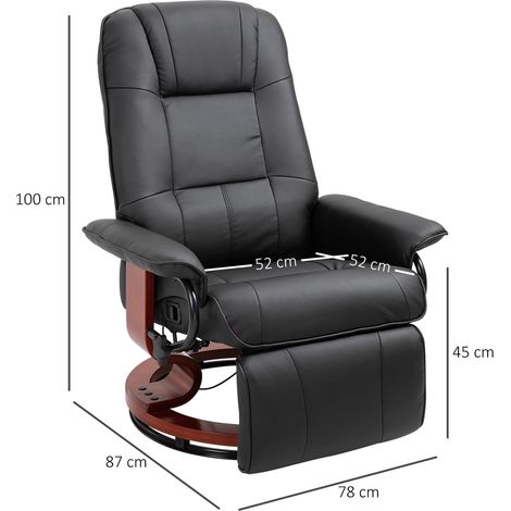 Fauteuil inclinable, fauteuil TV, fauteuil lounge, similicuir, pivotant à 360°, inclinable à 145°, noir, 78 x 87 x 100 cm (1/5)