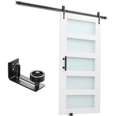 Porte coulissante grange 106,7 x 213,4 cm, MDF résistant verre, kit quincaillerie, surface PVC étanche, cadre H, salon (1/5)
