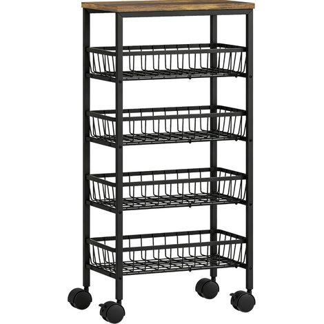 Carro auxiliar con 4 cestas extraíbles y ruedas 40 x 24 x 81,5 cm madera y metal (1/5)