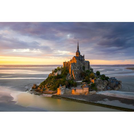 Tableau sur toile sunset Mont-Saint-Michel 65x97 cm - Impression sur Toile Murale Décorative - Image imprimée en HD sur Toile - Toile sur Châssis en Bois FSC - Fabriqué en France (1/4)