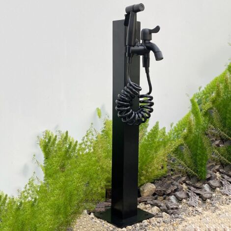 Outdoor vertical garden water column in 304 stainless steel with 2-in-1 double copper tap and spray gun, black yard fire hydrant for backyard and irrigation, Black-60cm (1/5)