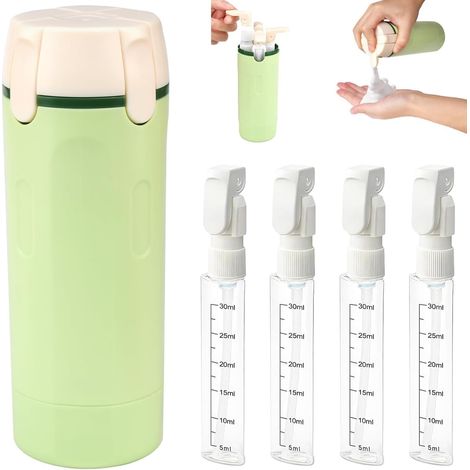 Flacon distributeur de voyage 4 en 1 pour articles de toilette anti-fuite - Conteneurs portables pour shampooing, lotion, après-shampooing, crème (1/5)