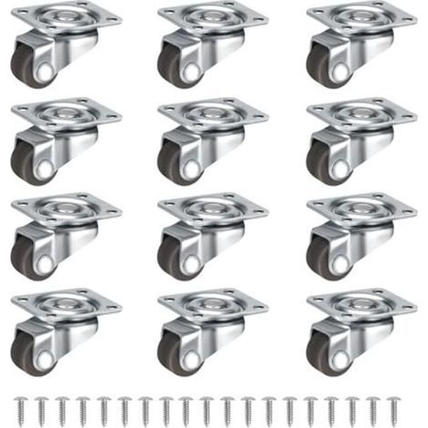 Lot de 12 petites roulettes pivotantes à 360° de 12 mm, silencieuses, pour petits meubles, tables, armoires, chariots, avec vis, marron. (1/5)