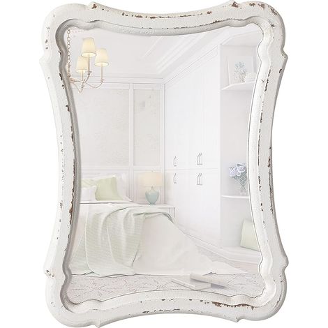 Petit miroir mural décoratif - 23 x 30 cm - Blanc - Avec cadre en bois - Miroir mural rectangulaire pour salon, chambre à coucher, salle de bain, couloir (1/5)