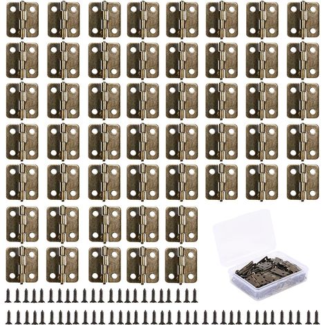 50 pezzi Mini cerniera a testa in ottone anticato Piccole cerniere retrò pieghevoli a testa in bronzo vintage Cerniere per fai da te Scatola di legno Gioielli Modello di mobiletto con viti - 18x16mm (1/5)