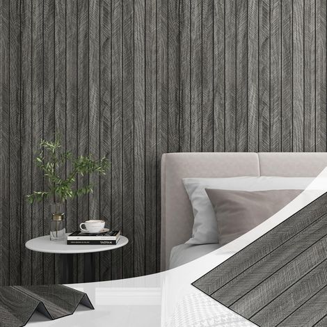 Panneau Mural Decoratif PVC Bois Effet 3D Gris Foncé Noir 30cm x 200cm Panneau Acoustique Mural Autocollant Imperméable Panneaux Muraux Bois Gris Revetement Papier Peint Epais pour Mur Salon (1/5)