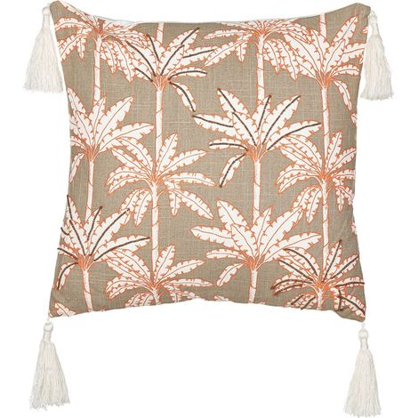 Throw Cushion MELOBESIA Cotton 45 x 45 cm Beige Plant Pattern (1/5)