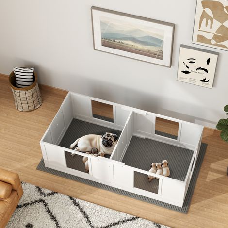Box per cuccioli con pannelli trasparenti, design a 2 scomparti, per cani di piccola taglia