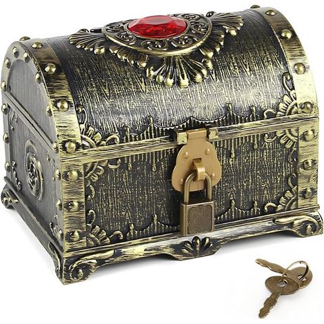 Coffre au trésor de pirate en plastique avec cadenas et clé - couleur bronze (1/5)