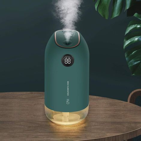 500ML Air Humidifier, Home Cool Mist Humidifier Diffuser 23 dB Ultrasonic Quiet Baby Air Humidifier Auto Shut-Off for Bedroom Office Yoga - Green- (1/5)