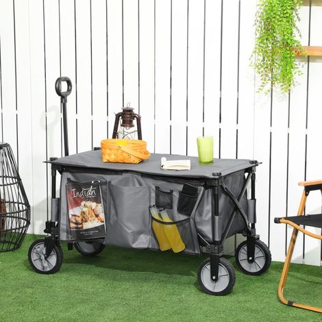 Chariot de jardin pliable bâche amovible poignée télescopique inclinaison réglable 5 sacs 108 x 55 x 93 cm gris foncé (1/5)