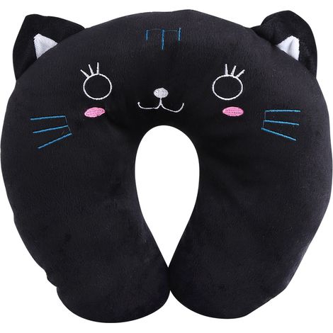 Animal voyage cou PP coton oreiller doux en forme de U voiture repose-tête jouet coussin chat noir (1/5)