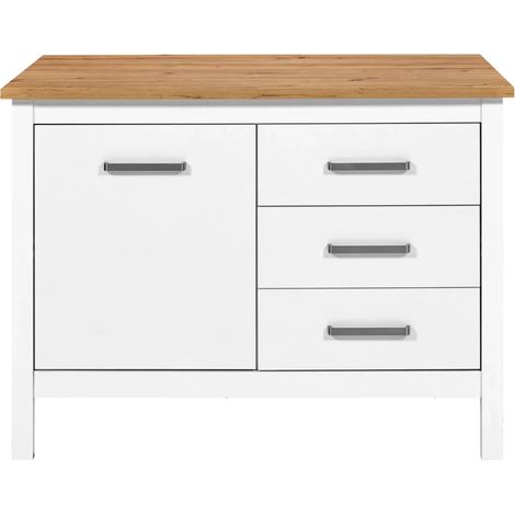 Tavolo Bar da Cucina Bianco Rovere Isola con Anta Cassetti Soft-Close (1/5)