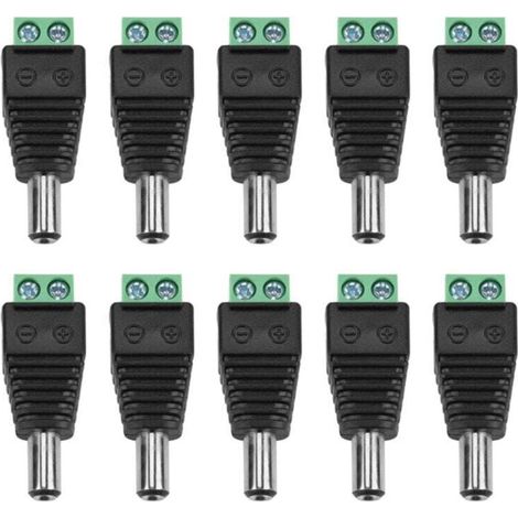 Connecteur Mâle Prise Set 12v Dc (5.5 x 2.1 Mm) 2 Broches Dc Power Jack Adaptateur Vis Borne Connecteur Pour Cctv Caméra Led Bande(10 Pièces) (1/4)