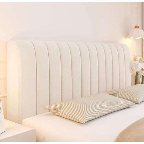 Housse de tête de lit, beige, matelassée, épaisse, avec rembourrage, extensible, anti-poussière, lavable, 70 x 200 cm (1/5)