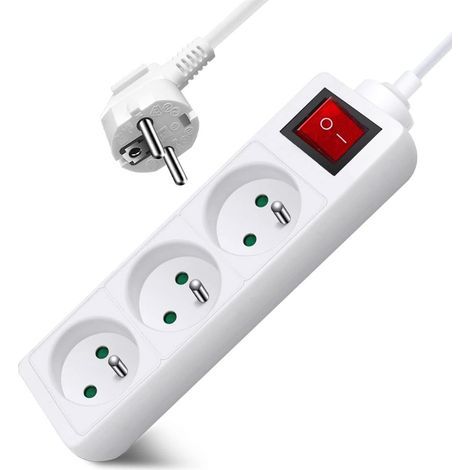 Power Strip with 3 Outlets, 3M Cable, Switch, Child Safety, Home Use (1/5)