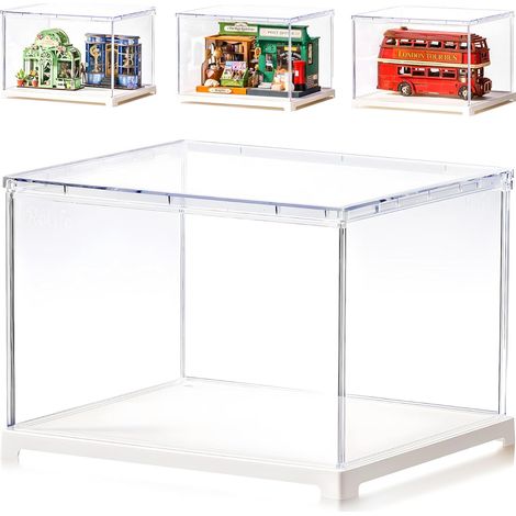 Acryl-Vitrinenkasten DF04L – Staubdichte Vitrine mit Tür und Kabeldurchführung, 8,78 × 7,60 × 6,06 Zoll, geeignet für Miniaturhäuser, Überraschungsboxen, Pop-Figuren und Sammlungen
