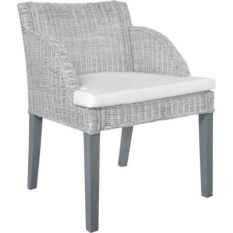 vidaXL Chaise à manger avec coussin Gris Rotin naturel (1/5)