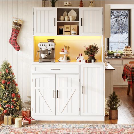MEUBLIV Credenza da cucina 110x38x180 cm bianca – LED e prese integrate (1/5)