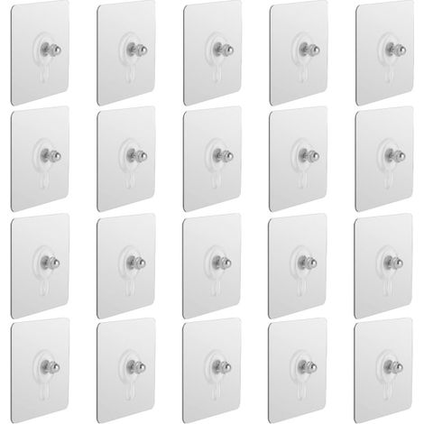 Lot de 20 clous de suspension auto-adhésifs, crochets muraux à vis sans perçage, étanches et sans joint, pour salle de bain et cuisine. (1/5)