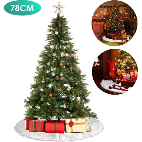 SWANEW Coperta per albero di Natale. coperta per albero di Natale forma rotonda fiocco di neve bianco peluche albero di Natale tappetino di supporto per le decorazioni natalizie 78cm (1/5)