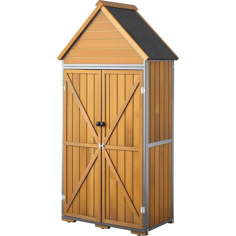 Caseta de jardín Vevor, 112 x 170 cm, caseta de herramientas de jardín de madera y metal con puertas con cerradura y techo inclinado, armario de almacenamiento. (1/2)