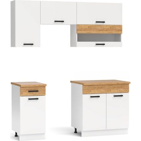 Cucina monoblocco Nina 180 cm. in colore bianco e rovere elettrodomestici esclusi