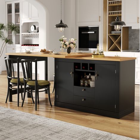 Tavolo bar estensibile con contenitore e rotazione 360°, 120-180 cm, MDF, nero, OKWISH (1/5)