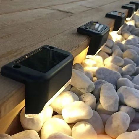(4 pièces (1 boîte) - Noir - Lumière chaude) Lampes solaires de terrasse, étanches, à LED, pour clôtures, escaliers, balustrades et allées de jardin. Compatibles avec les terrasses, les escaliers, les (1/5)