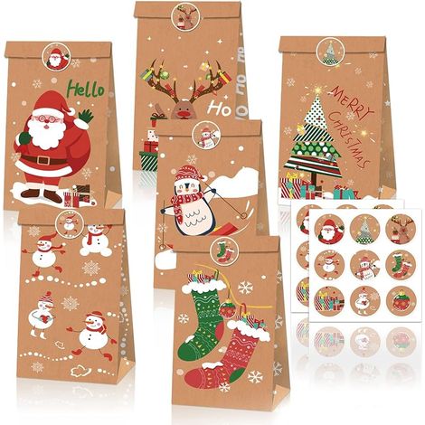 12 Weihnachtsgeschenktüten, Papiertüten, Geschenktüten für Weihnachtssüßigkeiten, ideal für Weihnachts- und Geburtstagsfeiern (1/5)
