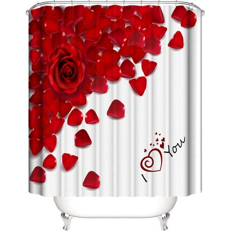 Rideau de douche Saint-Valentin 150 x 180 cm, motif roses