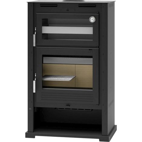 FM Estufa de leña con turbinas M-107 T 9,5kW con puertas en hierro y horno inox (1/2)