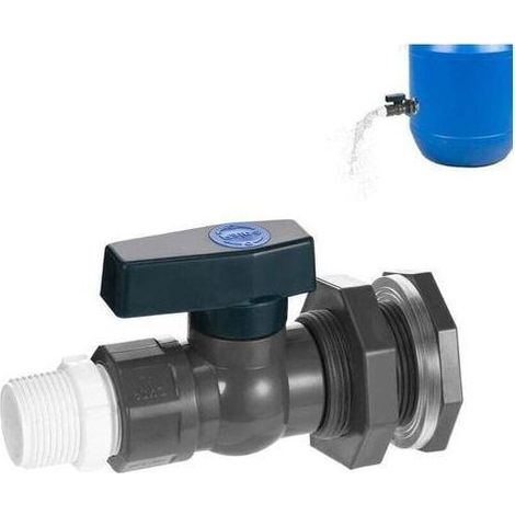 pair Robinet Récupérateur Eau Pluie 3/4\" Vanne PVC Raccord Cloison Adaptateur Tuyau Jardin Piscine Aquarium (1/4)
